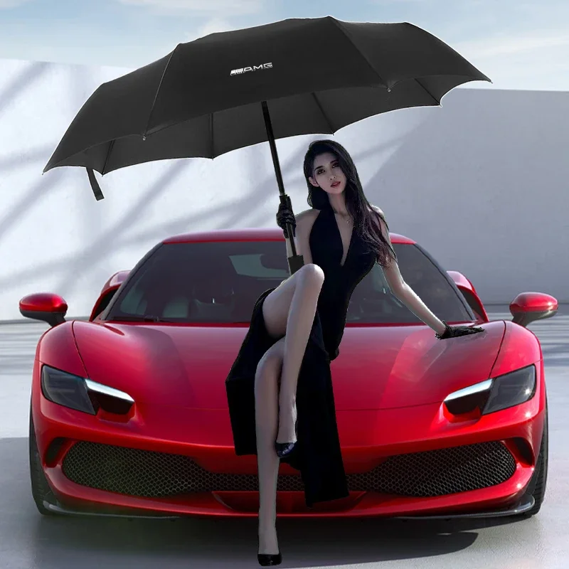Windproof AMG Badge Rain Fully Automatic Compact 3 Folding Umbrella For Mercedes Benz AMG W176 W205 W177 C260L A B C E G GT SLK