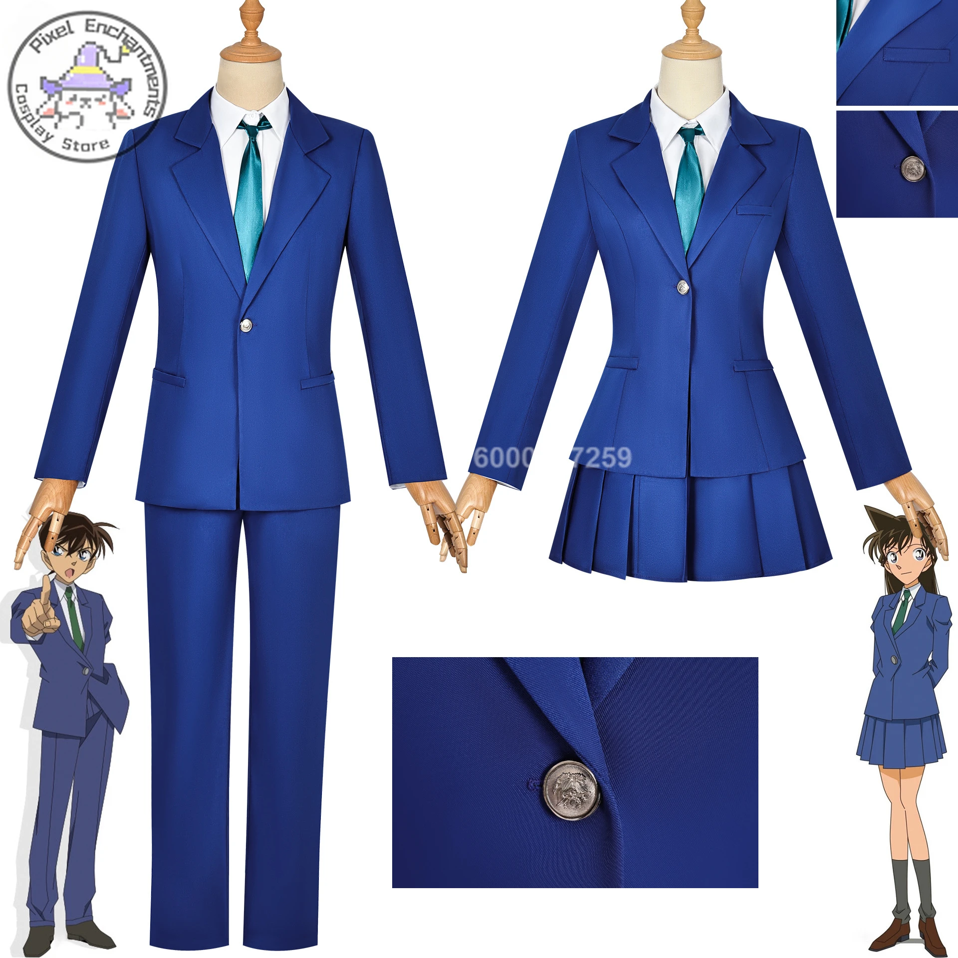 

Detective Conan Shinichi Kudo Ran Mouri Cosplay Costume for Men Women Anime High School Uniform Set RolePlay Party Adults Outfit