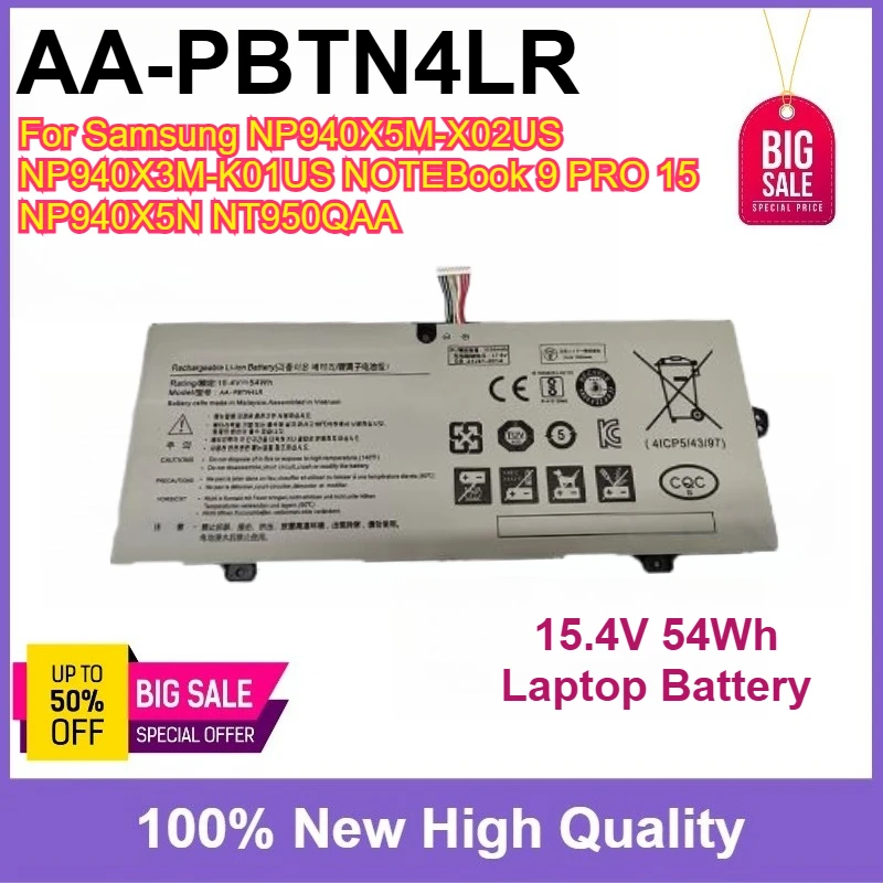 High Capacity AA-PBTN4LR 15.4V 54Wh Laptop Battery For Samsung NP940X5M-X02US NP940X3M-K01US NOTEBook 9 PRO 15 NP940X5N NT950QAA