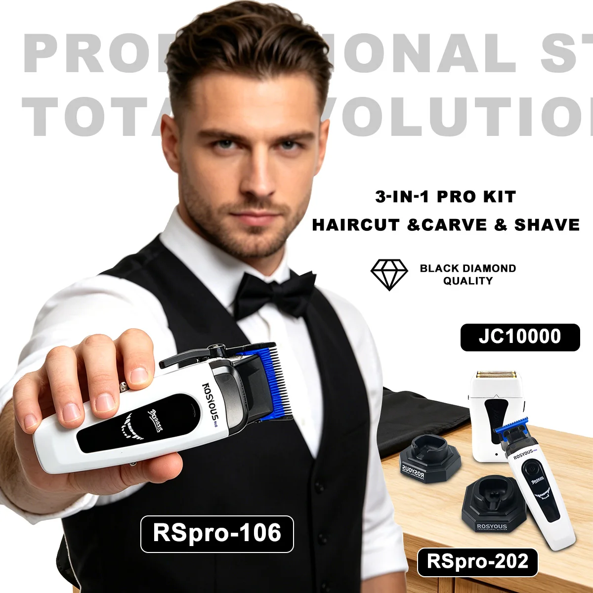 JUCAI JC10000 ROSYOUS RSPRO-106 620 Professional Hair Clipper Kit for Men with Base Charger Finishing Machine Electric Shaver