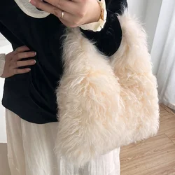 Fashion Luxury Autumn Winter New Mongolian Fur Handbag Real Fur Bag Wool Shoulder Underarm Bag Large Capacity Fur Casual Totes