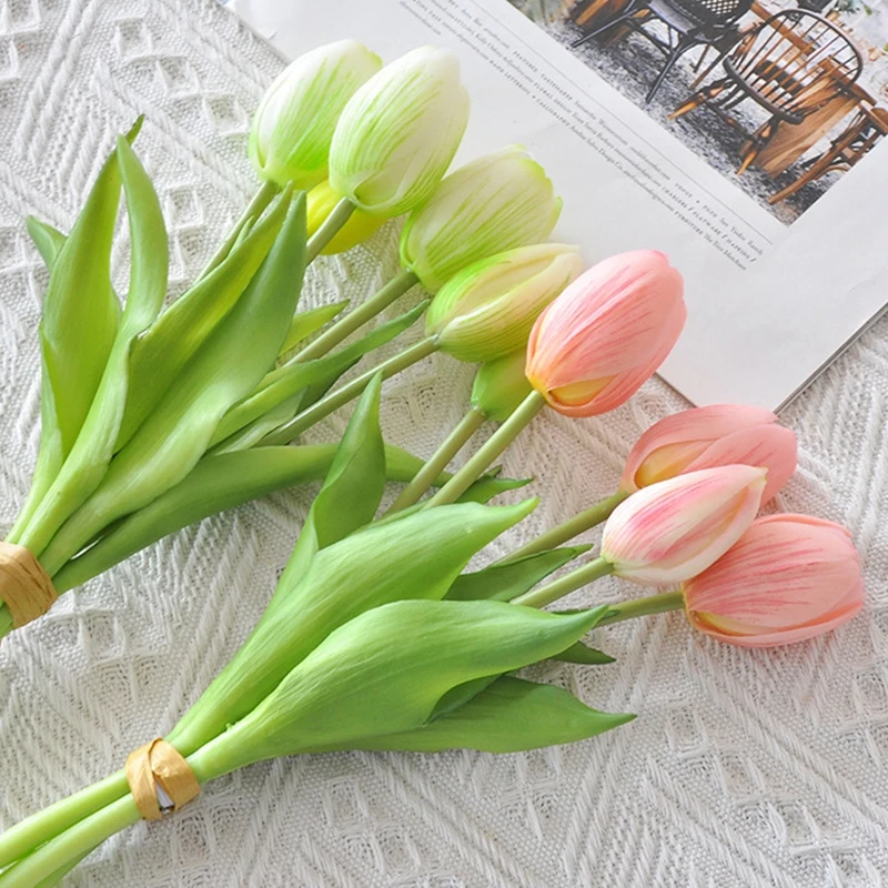 5 Heads Artificial Tulip Flower Wedding Party Decor FakeTulip Bouquet Photo Props Simulation Flowers Home Garden Decoration