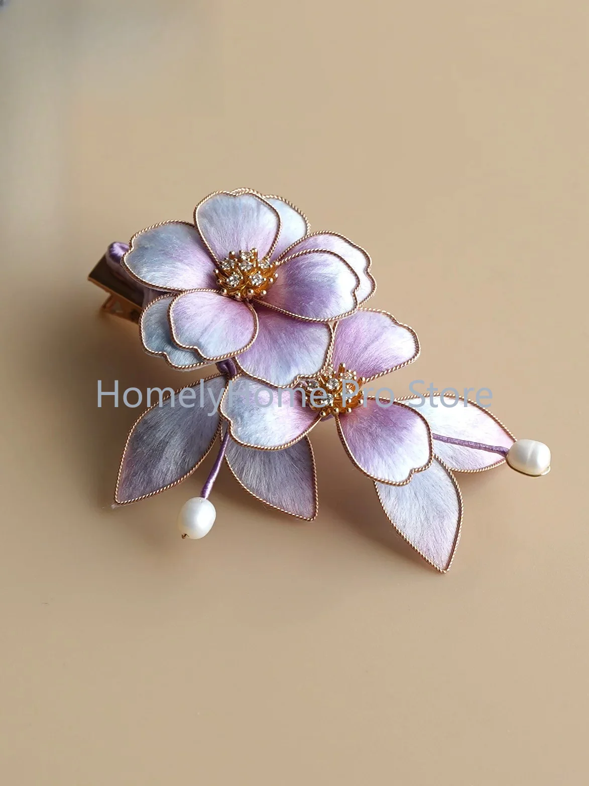 Intangible Cultural Heritage Velvet Hair Flower, Gradient Filigree Side Clip, Handmade Hair Accessory for Hanfu Cheongsam