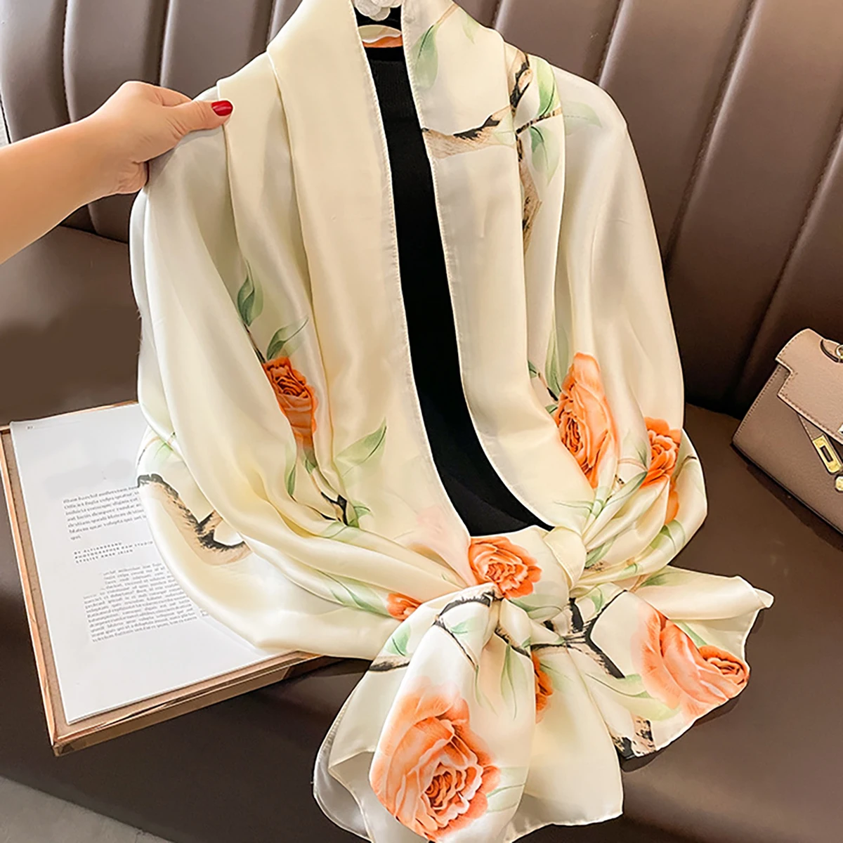 Spring Scarf Women\'s Luxury Design Scarf Silk Smooth Scarf Soft Muslim Headband Shawl Beach 85x180cm