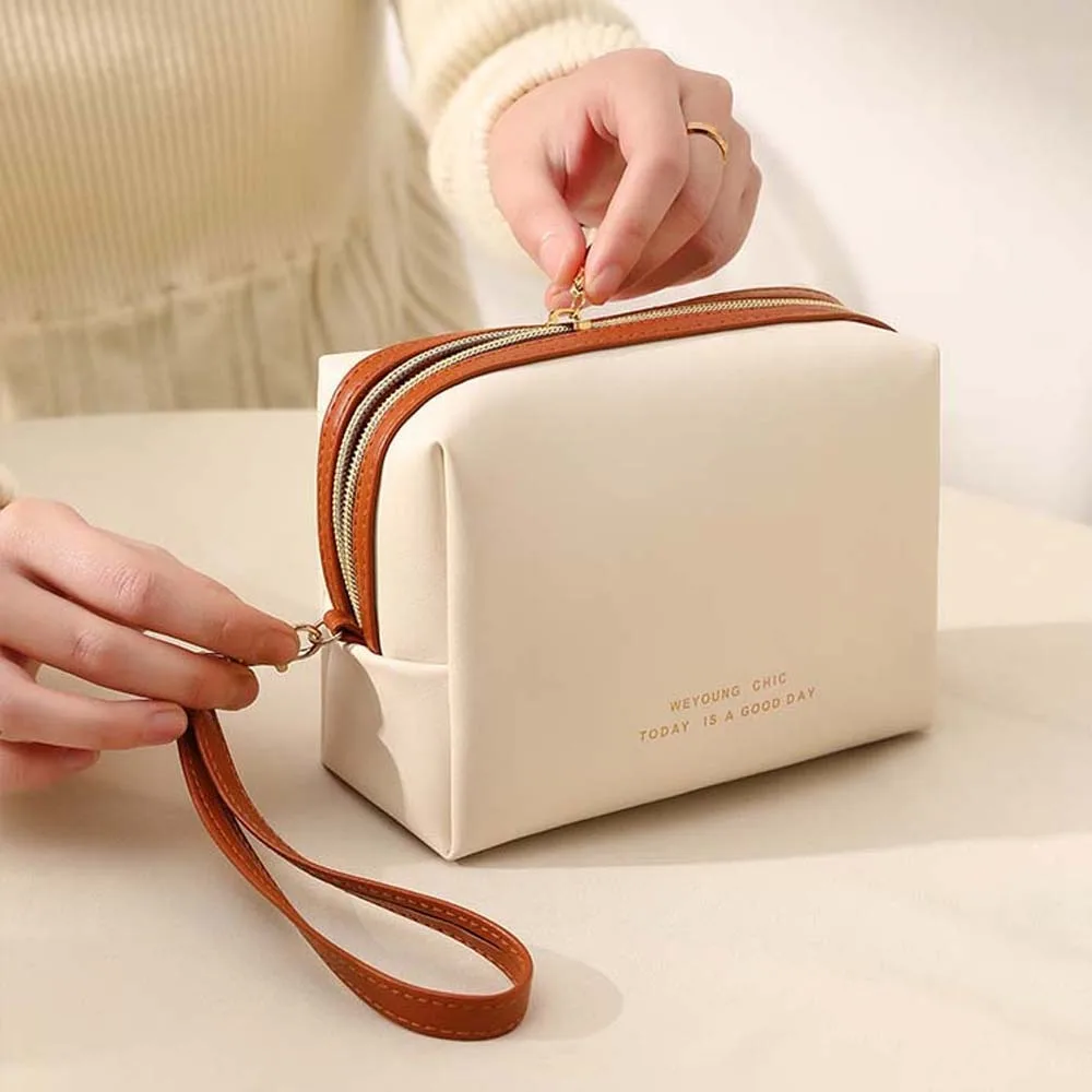 

Simple Wallet PU Makeup Bag Large Capacity Toiletry Organizer Cosmetic Clutch Bag Portable 3D Skincare Storage Pouch Travel