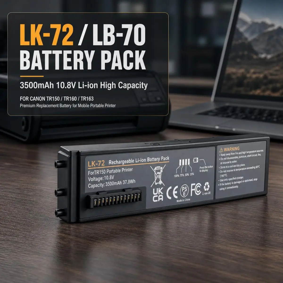LK-72 LB-70 10.8V 3500mAh Li-ion Replacement Battery Pack for Canon PIXMA TR150 TR160 TR163 Mobile Portable Printer