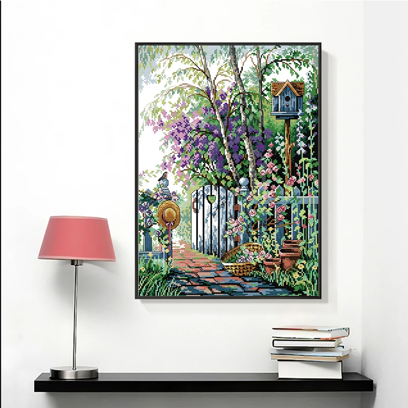 Garden path scenery count and stamped cross stitch kit 11CT 14CT canvas printing embroidery DIY handmade needlework home decor