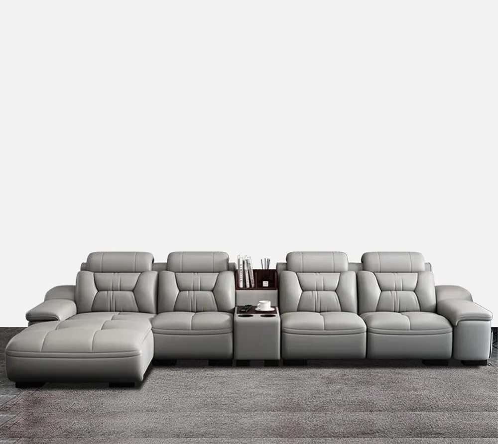 

Italian Genuine Leather Sectional Sofa with USB Charging, Bluetooth Speaker and Projector - Perfect for Your Living Room