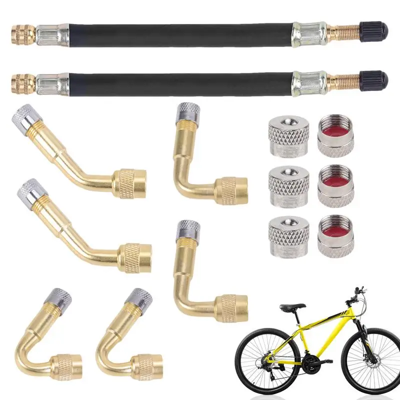 Bicycle Valve Adapter 14PCS Brass Bicycle Tire Valve Pump Adapter Set Metal Dust Caps Cycling Pump Accessories Portable Inflator