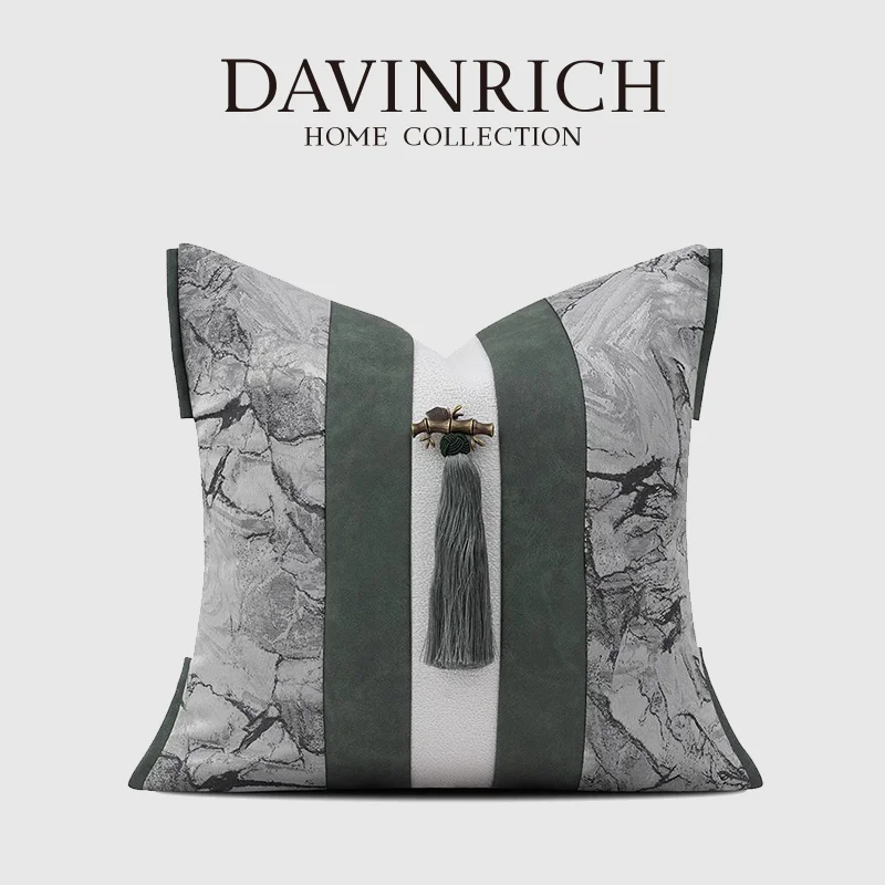 DAVINRICH Popular Modern Marble Cushion Cover Gray Green Geometric Spliced Majestic Luxe Pillow Case For Villa Hotel Apartment