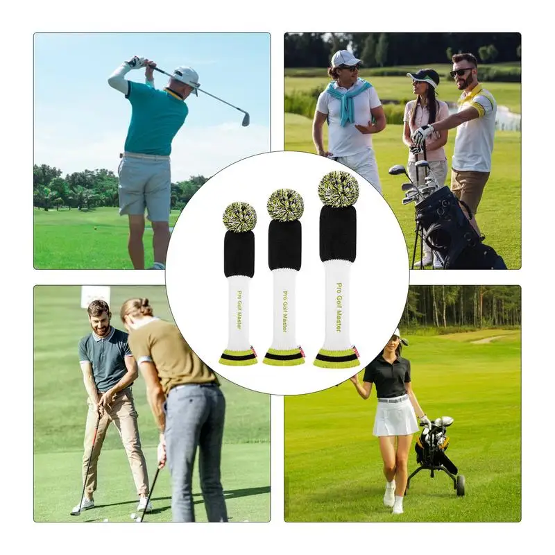 Knitted Golf Club Head Covers Club Head Covers 3pcs Knit Headcover Long Neck Lightweight Protection Golf Head Covers For Golf