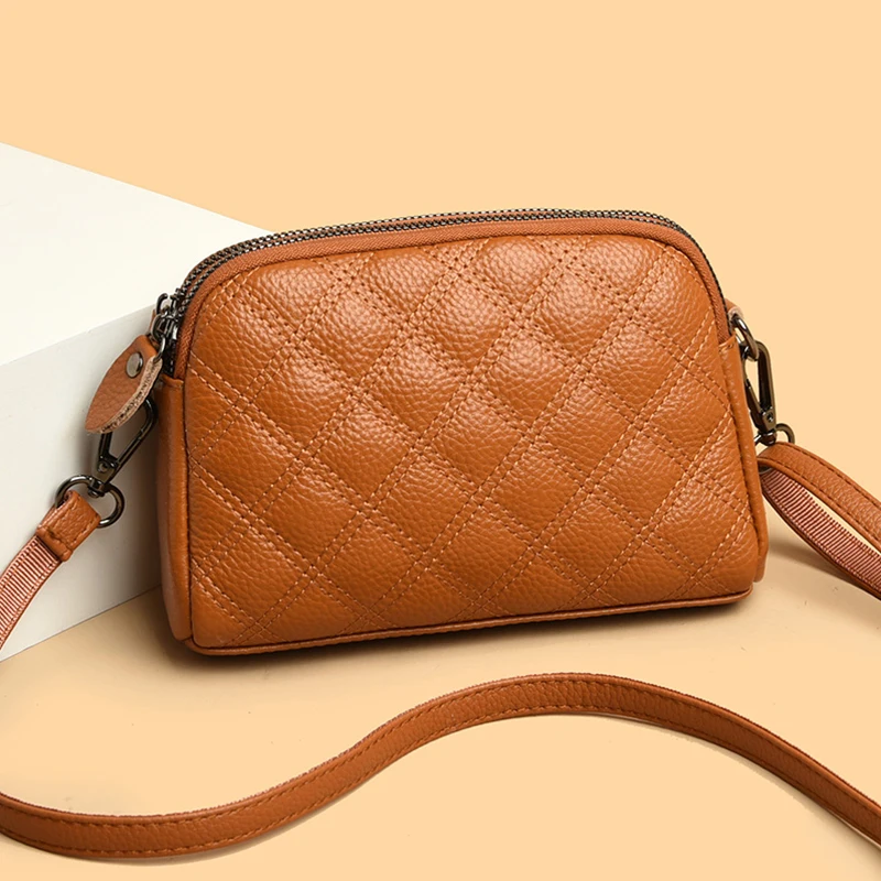 2024 New Luxury Designer Women\'s Shoulder Bag Genuine Leather Girl Crossbody Bags Female Solid Color Simple Messenger Bolsas Sac