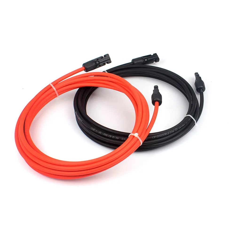 1 Pair Solar Panel Extension Cable with Connector 10AWG 12AWG 14AWG Black Red PV Wire for Solar System 1m 2m 3m 5m