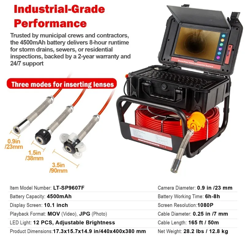 HD Pipe Inspection Camera System with 512HZ Locator Self-Leveling Distance Counter 7mm Cable 10.1in Display Sewer Inspection Equ