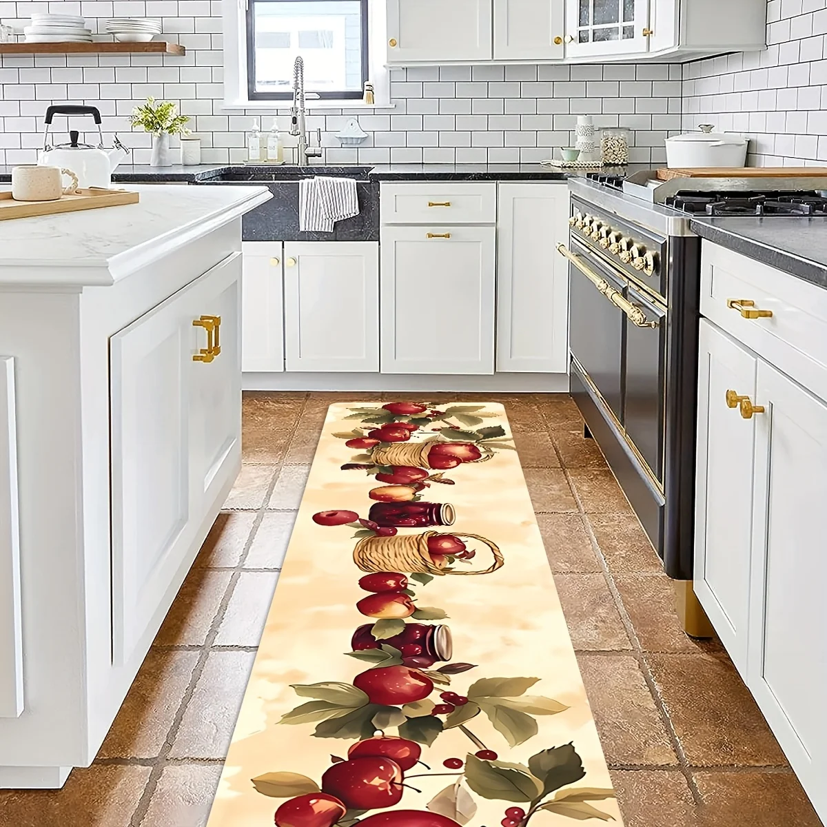 Vintage Apple Fruit Print Long Runner Rug Absorbent Non Slip Mat For Hallway Bedroom Kitchen Home Use