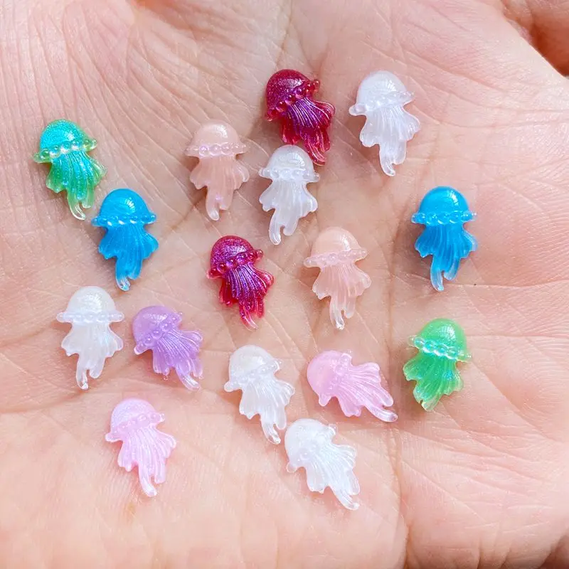 100pcs New Resin Cute Mini Shiny Jellyfish Nail Flat back Stone Applique Figurines DIY Wedding Scrapbook Manicure Accessories