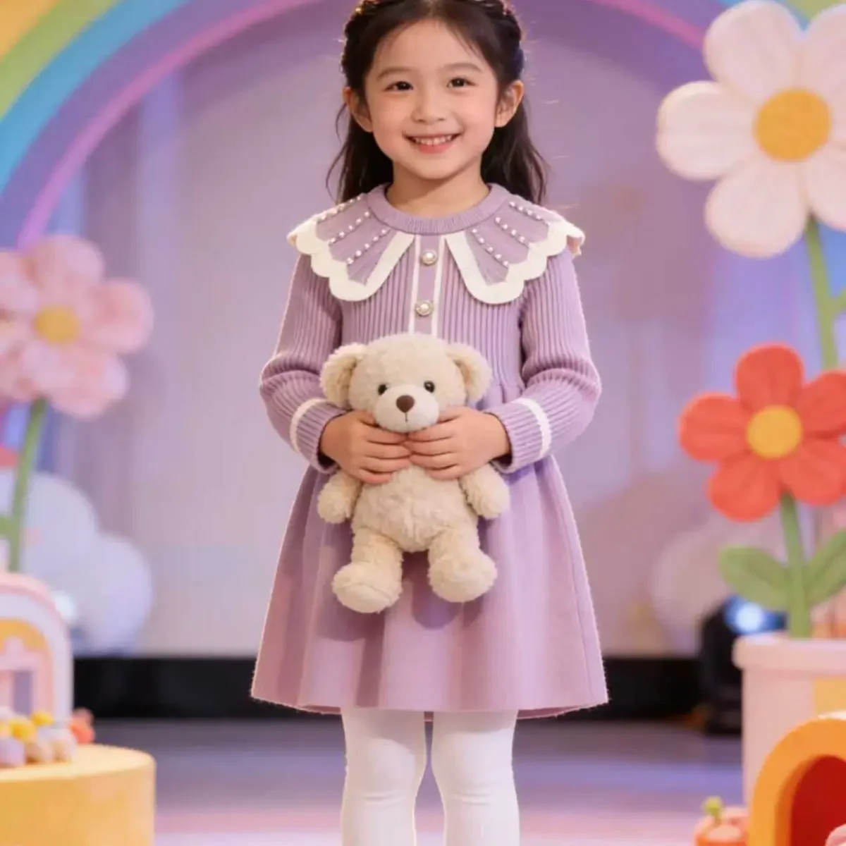 2026 Girls Knit Dress Spring Autumn Princess Baby Sweater Base Layer Tunic