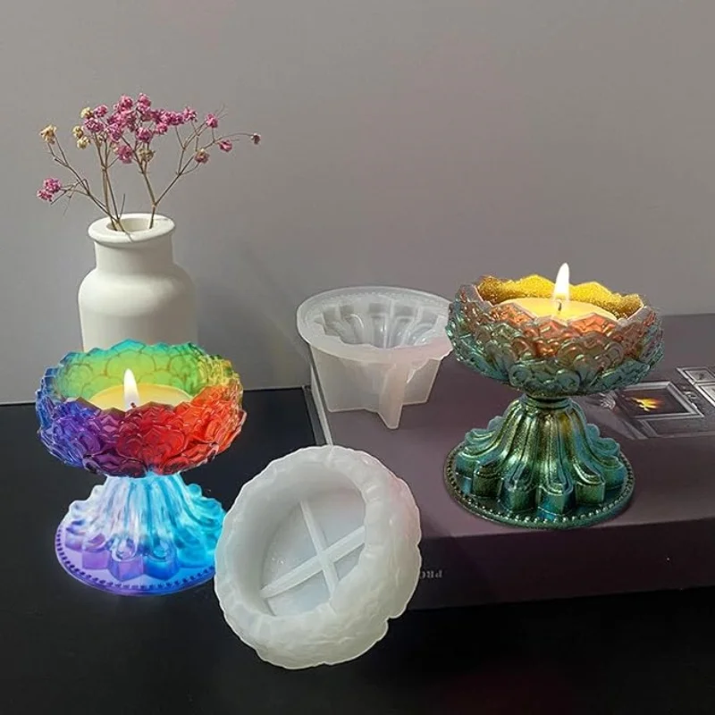 DIY Lotus-Candlestick Silicone Mold Lotus Bracket Resin Mold Lotus Tray Ornaments Epoxy Casting Mold Home Decoration