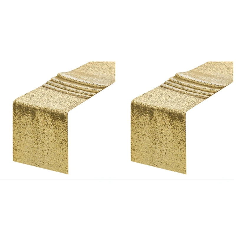 2 Pack Gold Sequin Table Runner 12x108 Inches for Party and Wedding Decorations-SPMI