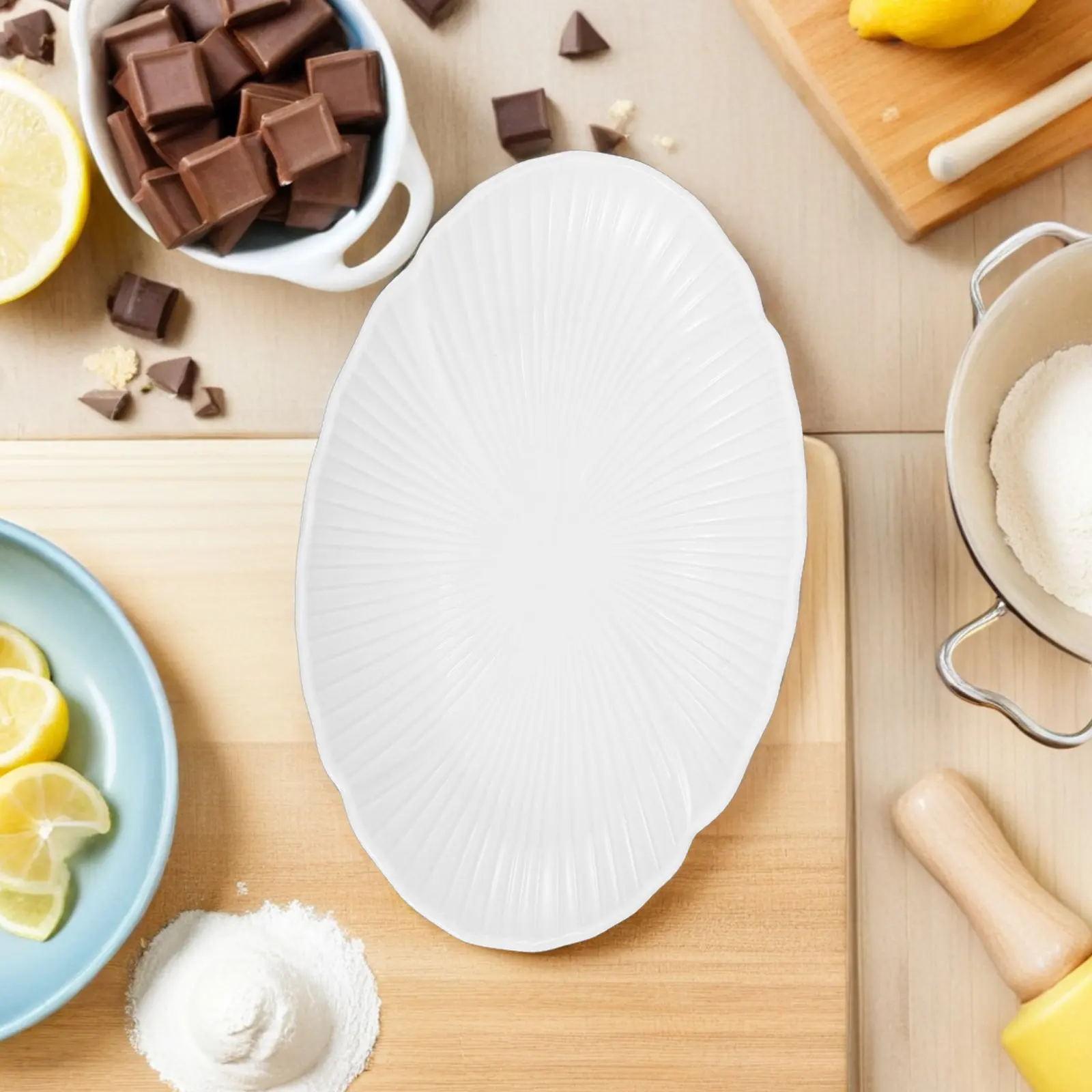 Plato de Servir de Cerámica de 10 Pulgadas, Elegante Forma Ovalada, Vajilla Multiusos para Postres, Sushi, Ensaladas, Aperitivos, Decoración Fotográfica