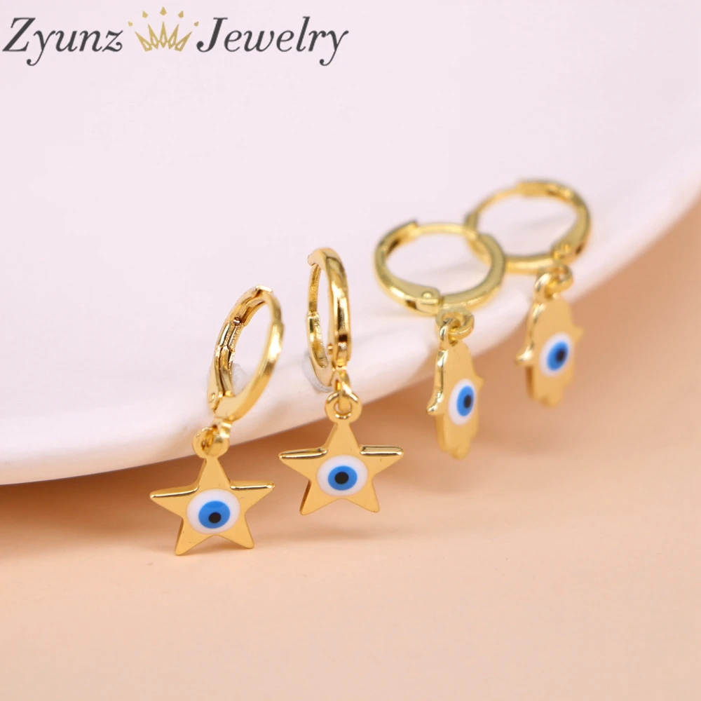 5 pares, pendientes de aro dorados de mano Hamsa para mujer y niña, aros sin fin, Huggies Dainty Gold Star Eye Huggies