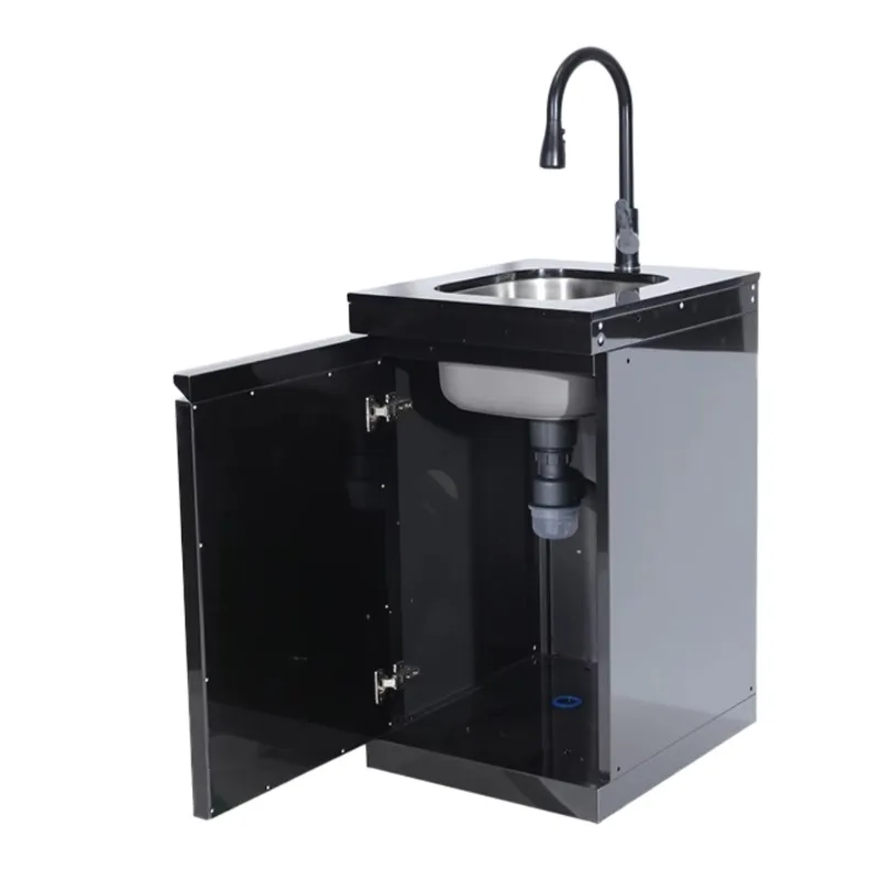 Stainless Steel 304 & Black Titanium Foldable Outdoor Kitchen Sink with Movable 4-Wheeled Faucet-Durable p002