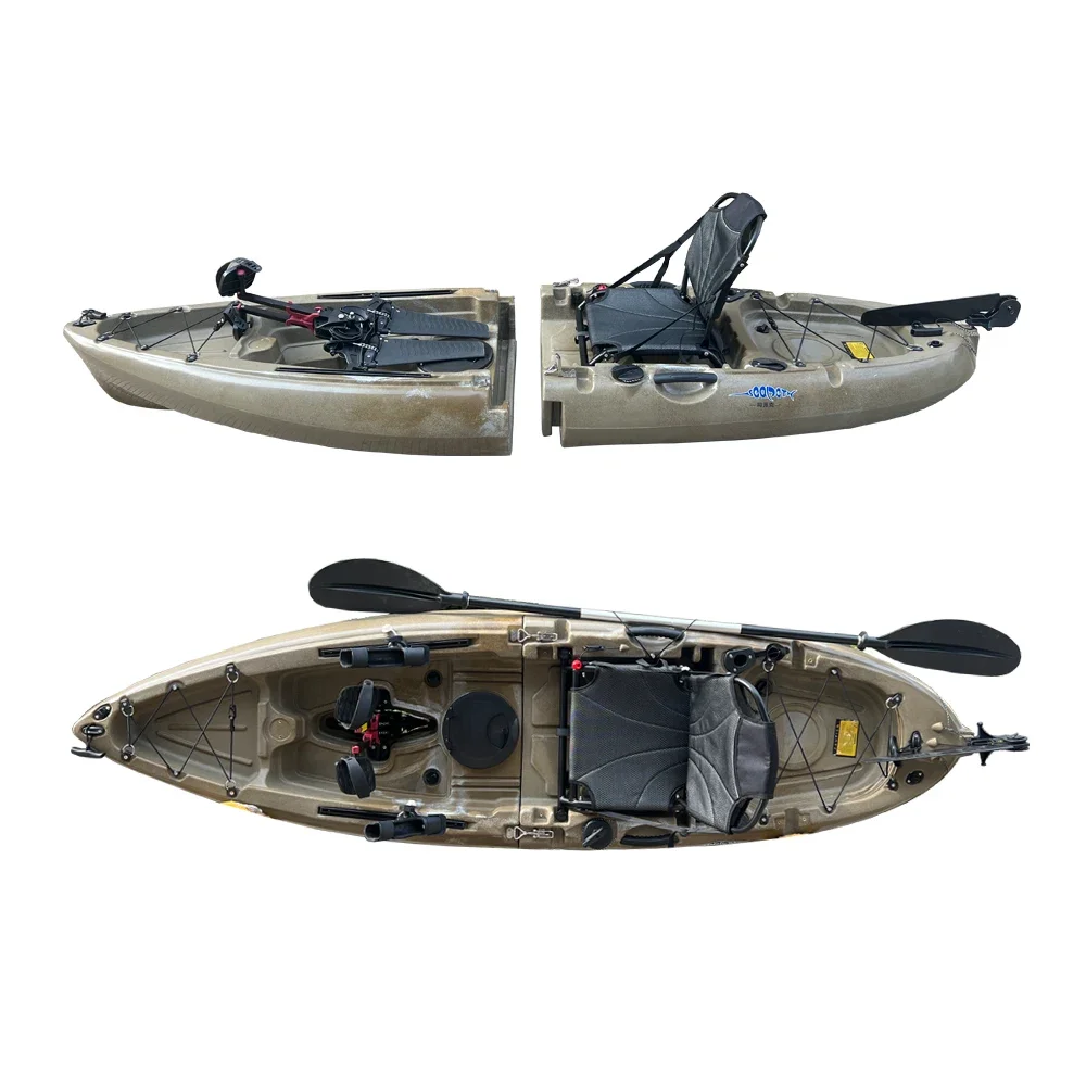

2 Section Seat Person 9FT Fishing Foot Pedal Drive HDPE Plastic Foldable fishing kayak with pedal drive system and Chair