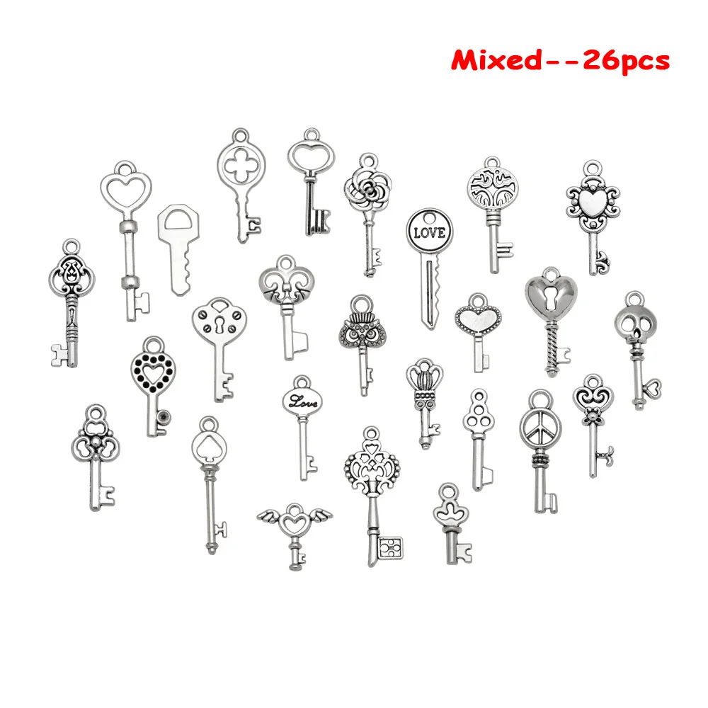 26/40pcs/lot Vintage Antique Cute Key Charms Mixed Keys Pendant For Diy Jewelry Making Supplies Accessories Bulk Items Wholesale