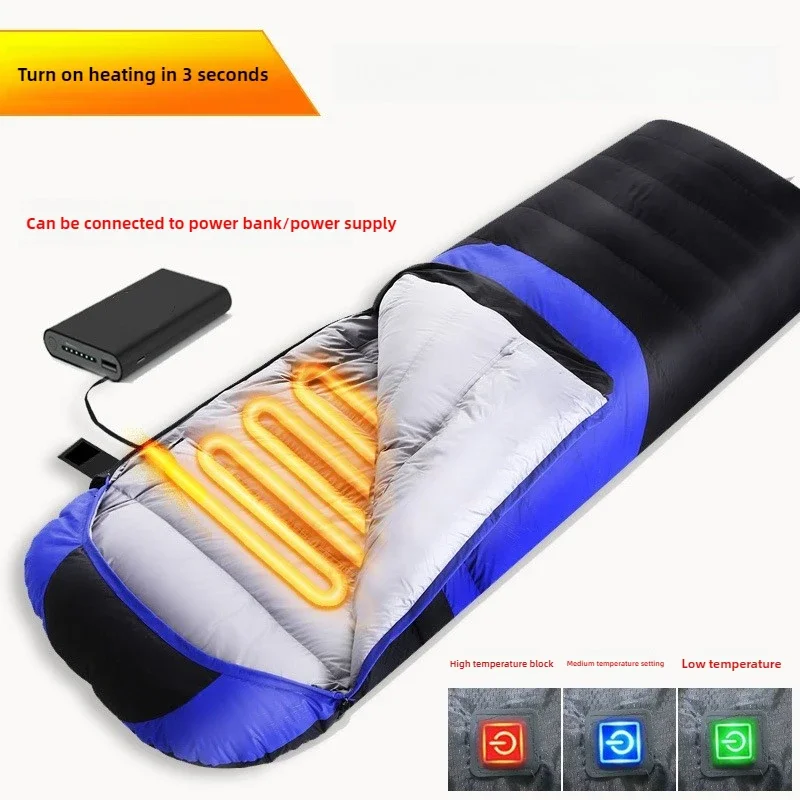 1.8 kg Outdoor USB mobile power heating sleeping bag, down sleeping bag, patchable electric heating sleeping bag