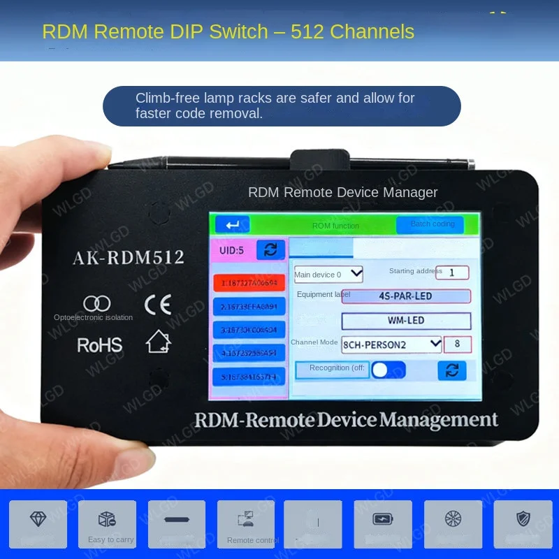 DMX512 RDM Remote Device Manager 4-Zoll-Touchscreen-Ein-Tasten-Bühnenlicht-Adressierer XLR RJ45 für Bar, Hochzeit, Konzert, Show – Detail 1