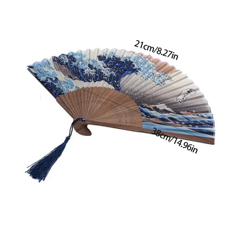 Estilo japonês Seda Mão Ventilador, Ondas Kanagawa, Ventilador Dobrável, Decoração De Festa De Casamento, Presentes, Decoração De Parede Em Casa