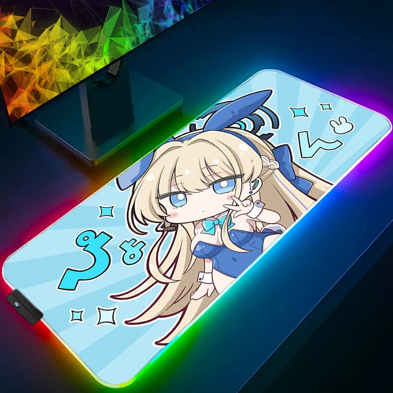 Anime Mousepad Blue Archive Asuma Toki Desk Mat RGB Office PC Computer Accessories Mouse Pad LED Laptop Gaming Cute Keyboard Pad