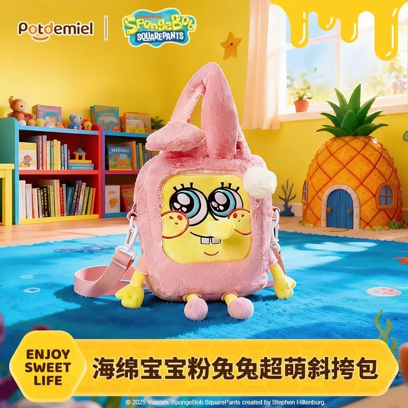 

Official Spongebob Plush Bunny Bag, Pink Rabbit Ears Crossbody Bag for Kids, Super Soft Cute Cosplay Bag, Kawaii Anime Purse, Bi