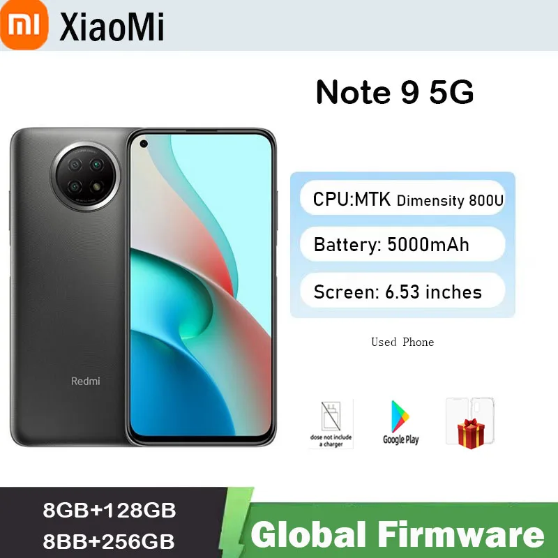 Global firmware Xiaomi Redmi Note 9 5G martphone 2340x1080 Wired Charging Dual SIM used phone