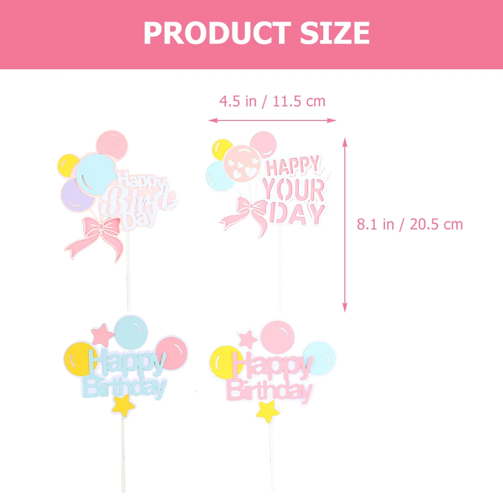 

4pcs Cake Insert Birthday Topper Happy Cupcake Decorations Plastic Lightweight CakeDecoration Festive Party Supplies