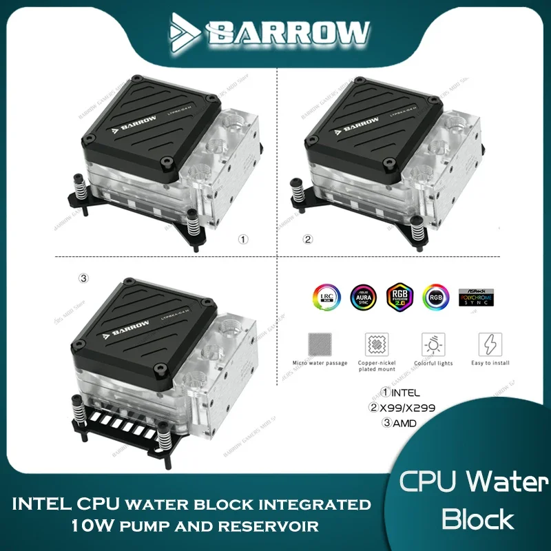 Barrow LGA 1700 CPU Block Pump Box For Intel 115X 1200 AM5 AM4 AM3 X99 Water Cooler ARGB 5V Acrylic Mini 10W Series LTPRK-04I M