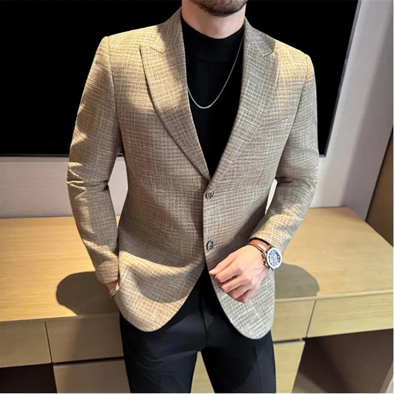 

Осень-зима, толстый шерстяной клетчатый пиджак, новинка 2024, мужская облегающая повседневная модная деловая куртка для вечеринок, пальто