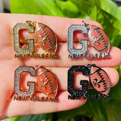 5pcs Micro Pave GO NEW ORLEANS Word Charm Fleur De Lis Football Pendant for Women Bracelet Girl Necklace Making Jewelry Finding