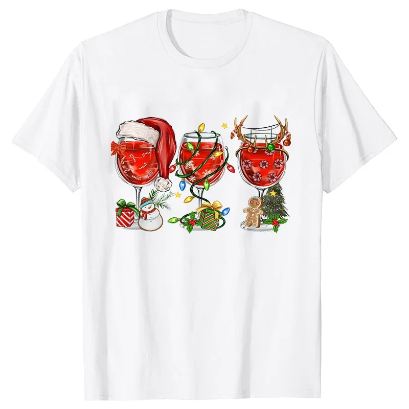 T-shirt divertente per la festa di Natale dell\'amante del vino per uomo e donna, abbigliamento oversize, top con grafica leggera natalizia,