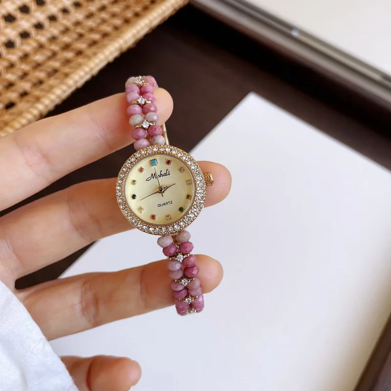

2026 Fashion Women's Watch Luxury Natural Color Bead Bracelet Stainless Steel Waterproof Quartz Watch Montre Pour Femme