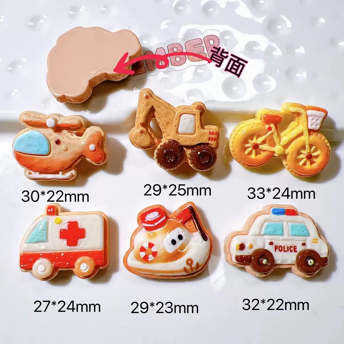 10PCS Resin Cartoon police cars, bicycles, airplanes, sailboats, cookies Flatback Home Decor Figurine Scrapbook DIY Accessories