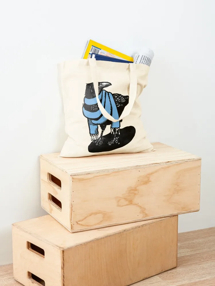 Sky Blue Scarfed crow Tote Bag tote bag canvas bags woman 2025 Custom bag shopper bags for women