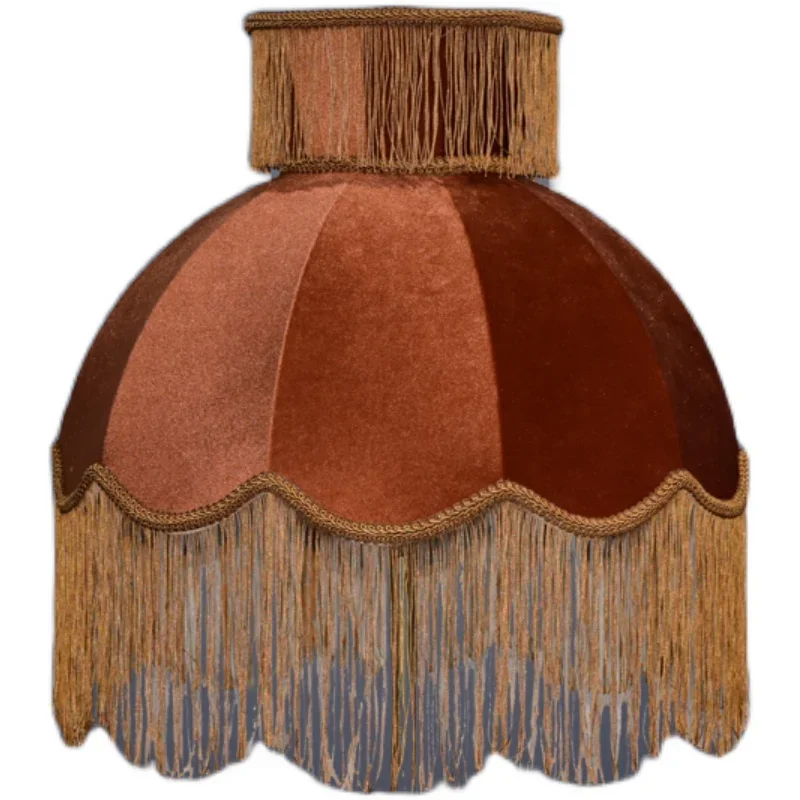 Okeyi imported velvet caramel color European modern handmade fabric fringed lace lampshade table lamp new lampshade