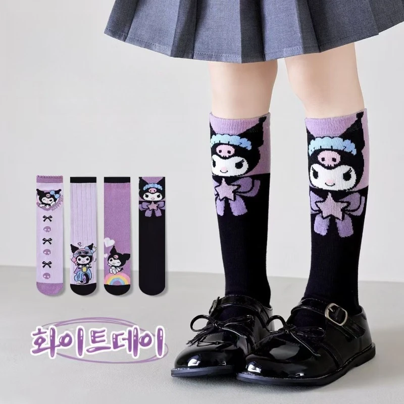 4Pcs Kuromi Socks Set Sanrio Characters My Melody Cinnamoroll Anime Cosplay Costume for Kids Girls Knee High Stockings Gift