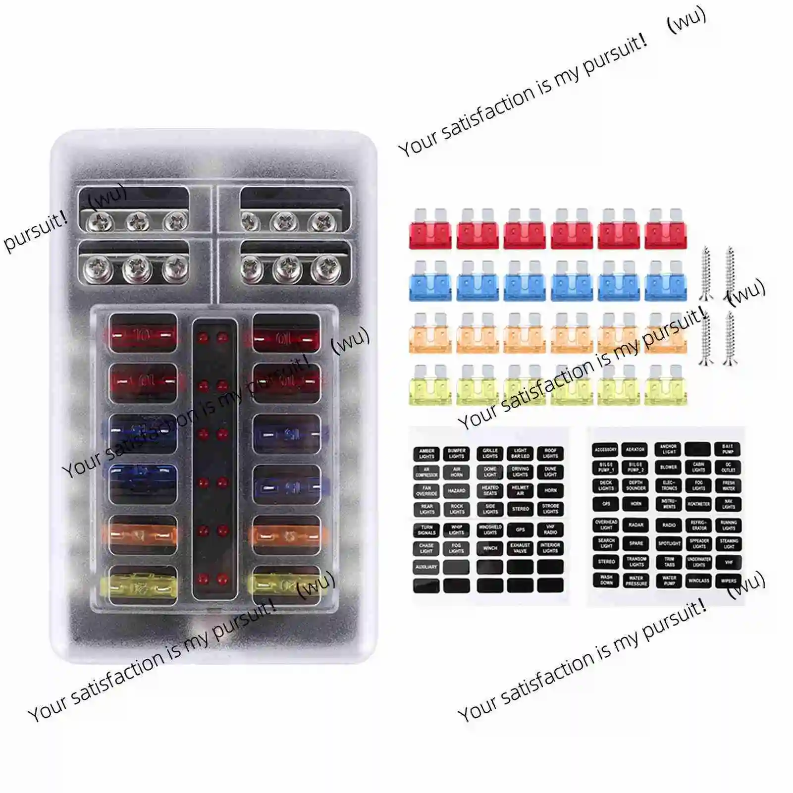 12-Way blade fuse box holder 12-way blade type, with LED light, waterproof module, universal for cars, yachts, etc