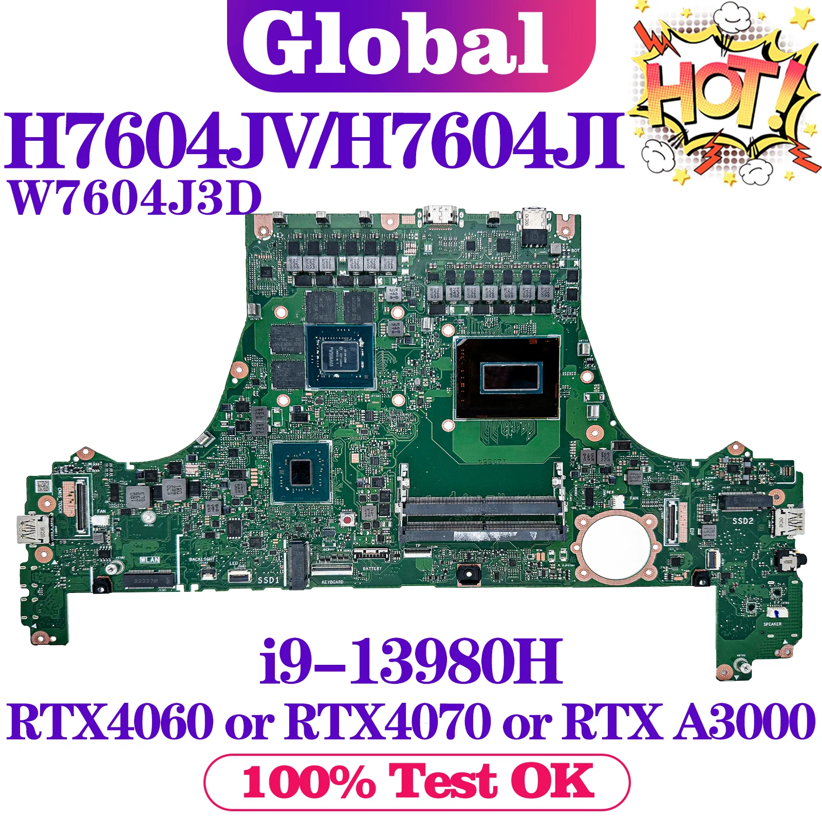 H7604J Mainboard For ASUS H7604JV H7604JI J7604JV J7604JI W7604J3D J7604J3D Laptop Motherboard i9-13th RTX4060 RTX4070 RTX-A3000