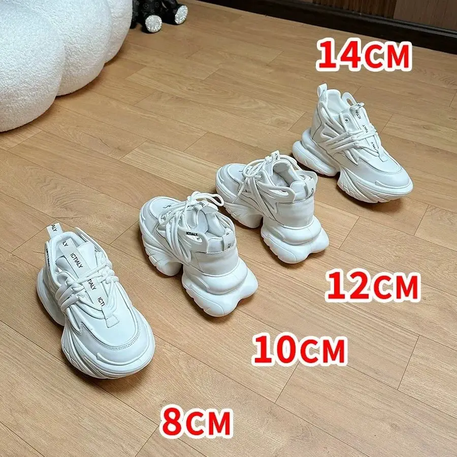 10 12 14 سنتيمتر النساء أحذية رياضية مكتنزة عادية الأبيض الداخلية عالية الكعب أبي أحذية فاخرة مصمم العلامة التجارية منصة الموضة ربيع 2025