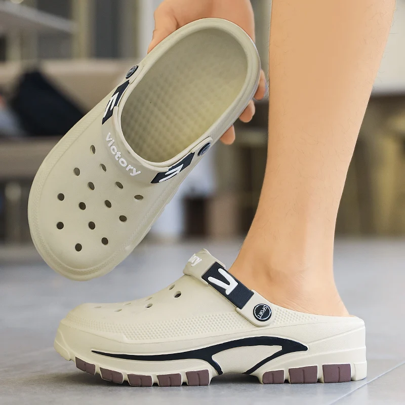 Hole Shoes Men's Summer Ligtweight EVA Trend Home Sandals Clogs Shoes Men Baotou Slippers Outdoor Comfortable Sandals Size 39-45