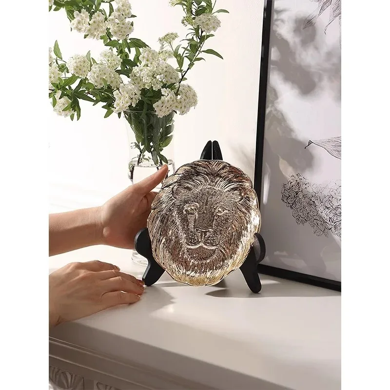 Золотой трехмерный рельефный сплав льва, небольшой поднос, поднос для ювелирных изделий, высокое качество, украшение для хранения, украшение