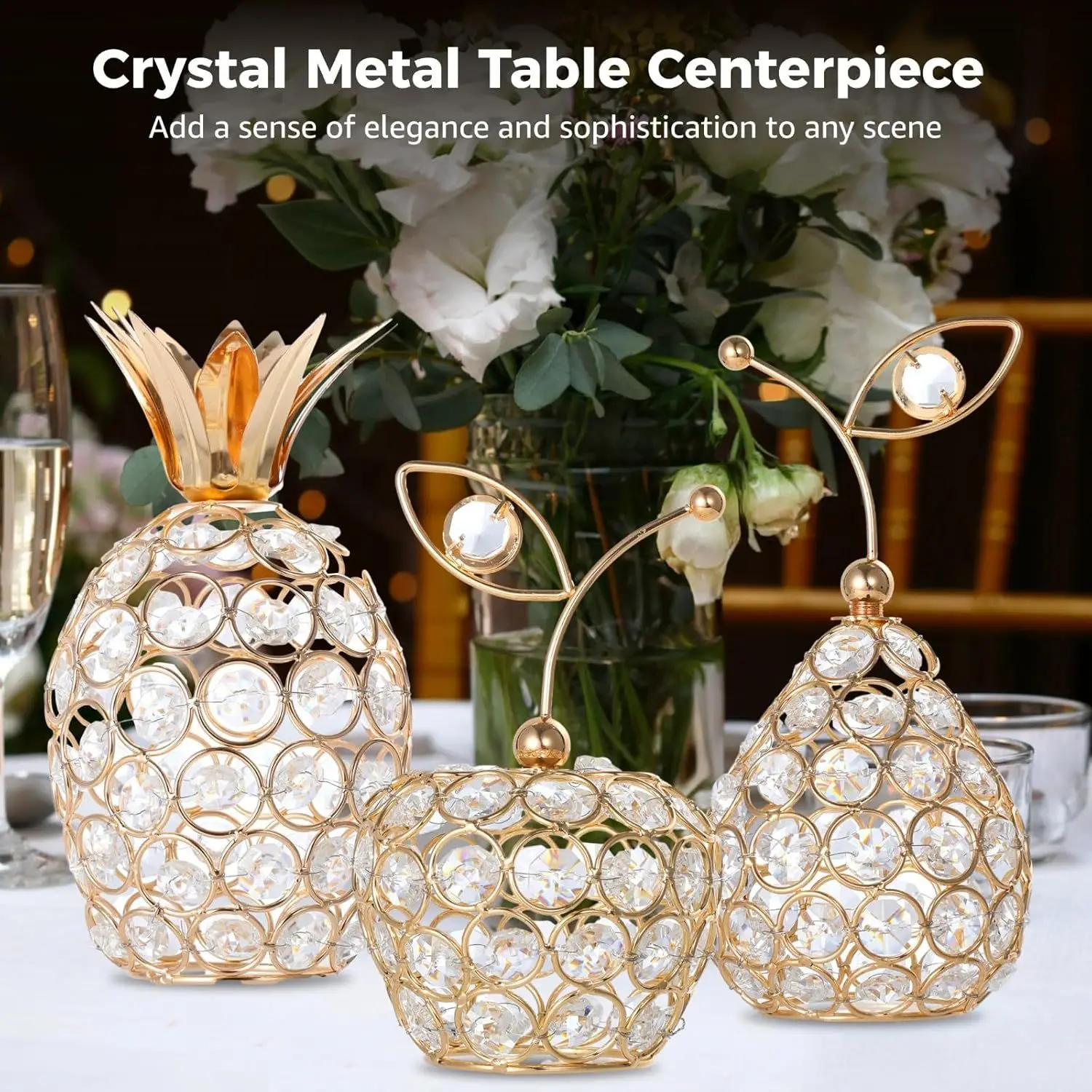 

Hot Selling Golden Crystal Home Decor Creative Apple Pineapple Pear Fruit Living Room Decoration Craft